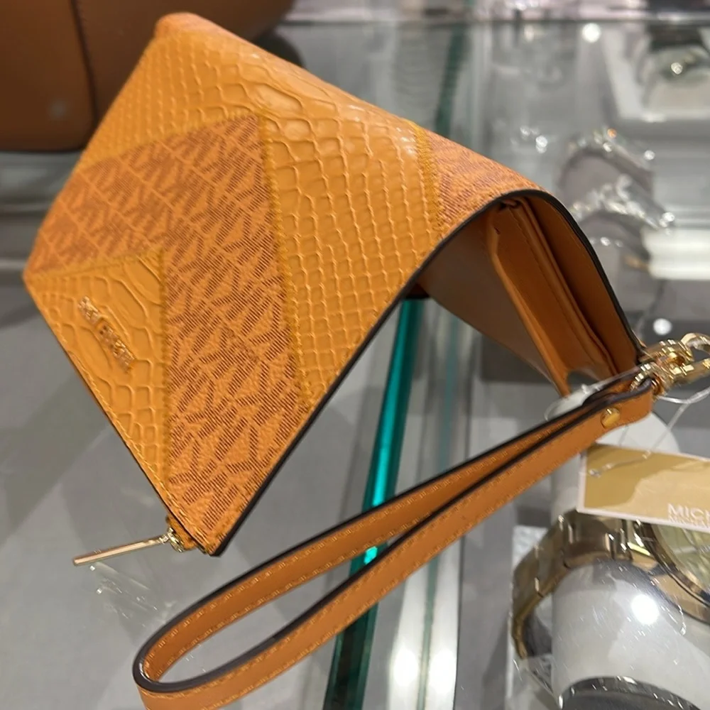 MICHAEL KORS JST LG DOUBLE ZIP WRISTLET WALLET PHONE HOLDER CIDER NWT